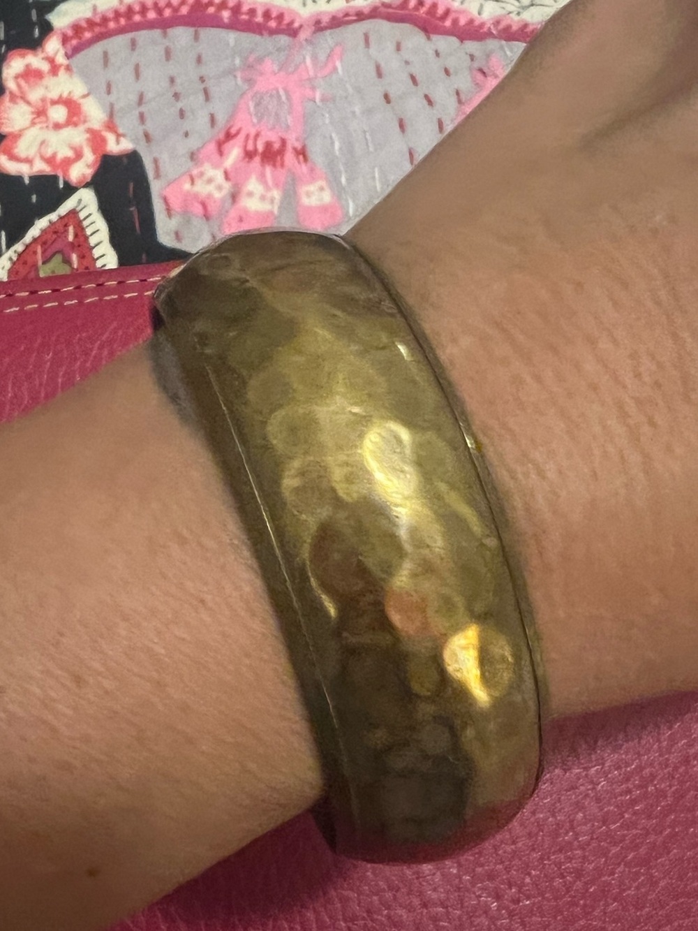 Vintage 1980s Hammered Brass Bangle Bracelet Statement Wide Cuff Boho Chunky